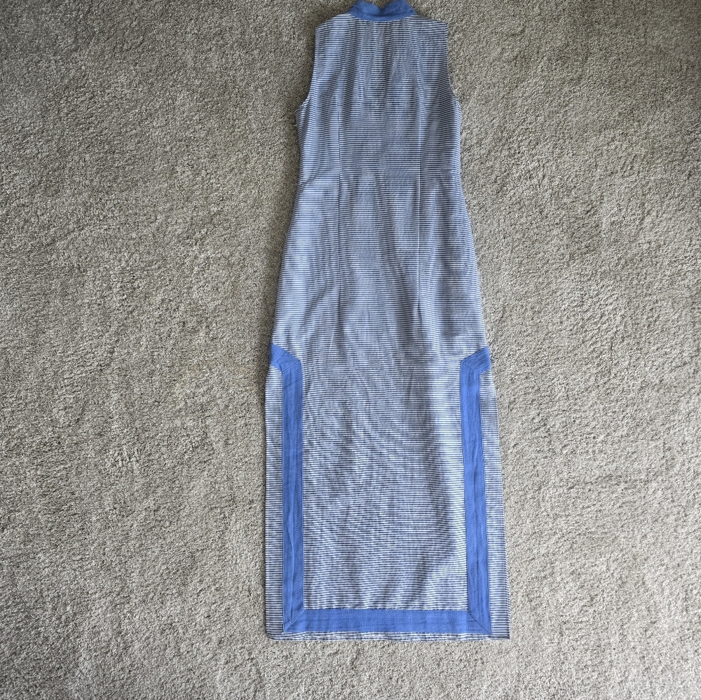 STS SAIL TO SABLE Column Notch Collar Sleeveless Maxi Dress Blue White Striped - Picture 5 of 15